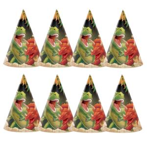 Dinosaurus thema feesthoedjes - 8x - papier/karton - Dino kinderfeestje