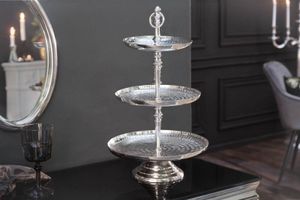 Elegante taartschaal ORIENT 50cm zilver in Rijsthamer-design met drie niveaus - 40385