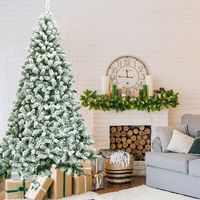 225cm Kunstkerstboom met Sneeuw Bedekte Opvouwbare Dennenboom met Metalen Standaard