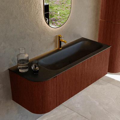Badmeubel Mondiaz Kurve | 125 cm cm | Meubelkleur Ruby | Wastafelkleur Urban | Solid surface | Wasbak rechter zijde spoelbak | 1 kraangat