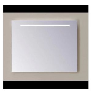 Spiegel Sanicare Q-Mirrors 90x60 cm PP-Geslepen Vierkant Met Boven & Onder Gezandstraalde Strook LED Warm White en Afstandsbediening incl.