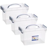 Opslagbox AZUL serie - 3x - met deksel - transparant - 5.7 liter - 28 x 20 x 17 cm - kunststof
