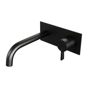 Brauer Black Edition Wastafelmengkraan inbouw - gebogen uitloop links - hendel middel dik - afdekplaat - model E 1 - mat zwart 5-S-004-B1