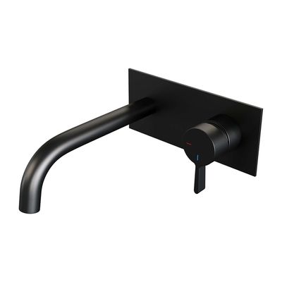 Brauer Black Edition Wastafelmengkraan inbouw - gebogen uitloop links - hendel middel dik - afdekplaat - model E 1 - mat zwart 5-S-004-B1