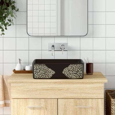 VidaXL Opzetwasbak rechthoekig 46x35,5x13 cm keramiek zwart