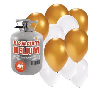 Helium tank met gouden en witte ballonnen 50 stuks