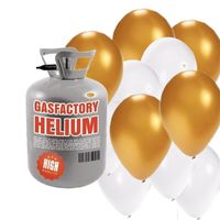 Helium tank met gouden en witte ballonnen 50 stuks