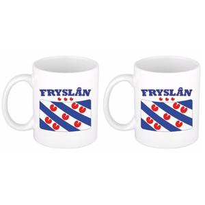 Koffiemok / drinkbeker met Friese vlag - Set van 2x stuks - Friesland - wit - 300 ml