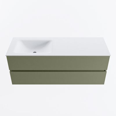 MONDIAZ VICA 130cm badmeubel onderkast Army 2 lades. Wastafel CLOUD links 1 kraangat, kleur Talc.