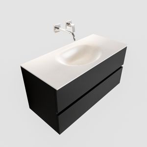 Badkamermeubel Solid Surface BWS Stockholm 100x45 cm Mat Zwart Urban Midden (0 kraangaten)