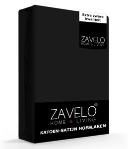 Zavelo Hoeslaken Katoen Satijn Zwart-Lits-jumeaux (180x200 cm)