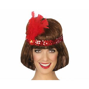 Charleston Flapper Hoofdband - met veer en glitters - rood - Dames - jaren 20/Twenties thema