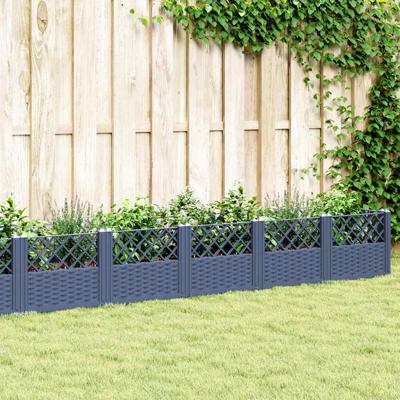 VidaXL Plantenbak met pinnen 363,5x43,5x43,5 cm polypropeen grijs