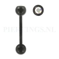Tongpiercing geanodiseerd zwart met kristal