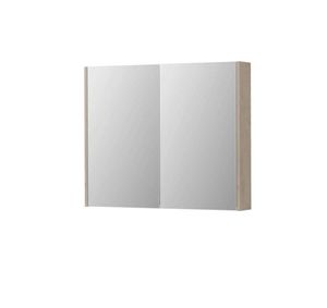 INK SPK2 spiegelkast met 2 dubbelzijdige spiegeldeuren, 2 verstelbare glazen planchetten, stopcontact en schakelaar 90 x 14 x 73 cm, ivoor eiken