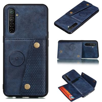 Voor OPPO Realme XT schokbestendige magnetische PU + TPU beschermhoes met kaartsleuven (blauw)