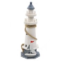 Maritieme decoraties beeldje van een Vuurtoren - Hout - 10 x 28 cm - wit/blauw   - - thumbnail