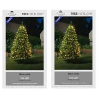 Kerstboom lichtnet - 2x stuks - 320 led lampjes - warm wit - 250 cm - timer - netverlichting