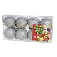 8x stuks kerstballen zilver glitters kunststof 3 cm - Kerstbal