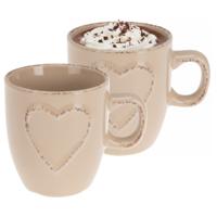 Siaki mokken set Heart - 2x - beige - 150 ml - koffie / thee - keramiek