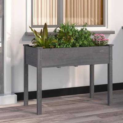 Plantenbak met voering 118x59x76 cm massief vurenhout grijs