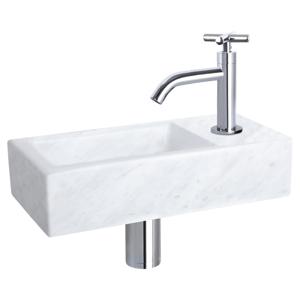 Differnz Helios fonteinset marmer - kraan kruis - 37.5 x 18.5 x 9.5 cm - chroom