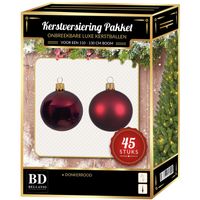 Donkerrode kerstballen pakket 45-delig voor 120 cm boom   -