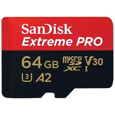 SanDiskMicroSDXC Extreme PRO 64GB 200/90 mb/s - A2 - V30 - SDA - Rescue Pro DL 2Y Micro SD-kaart Zwart