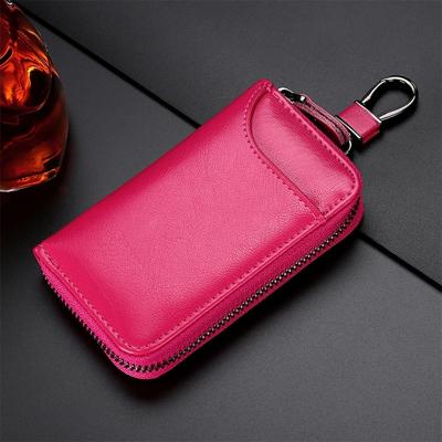 9105 taille opknoping grote capaciteit rits lederen sleutels houder tas multifunctionele portemonnee (Rose rood)