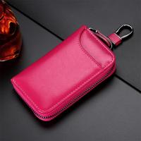 9105 taille opknoping grote capaciteit rits lederen sleutels houder tas multifunctionele portemonnee (Rose rood)