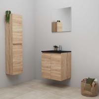 On-Line Badkamermeubelset - 60 cm - Bouwpakket - Greeploze Ladestructuur - Acryl Wastafel - 1 Kraangat - Spiegel - Eiken