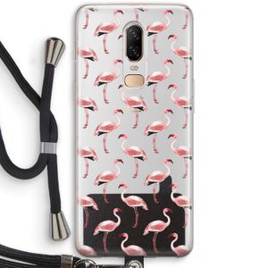 Flamingoprint groen: OnePlus 6 Transparant Hoesje met koord