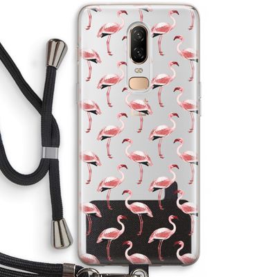 Flamingoprint groen: OnePlus 6 Transparant Hoesje met koord
