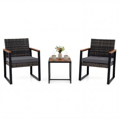 Balkonmeubelset Tuinmeubelset van PE-polyrotan met 2 Stoelen Bijzettafel en Zachte Kussens-Grijs