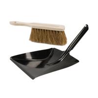 Sorex Stoffer en blik - zwart metaal - en kokosvezel stoffer - voor binnen en buiten - schoonmaken