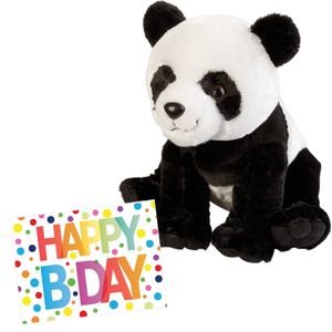 Pluche knuffel panda beer 30 cm met A5-size Happy Birthday wenskaart - Knuffelberen