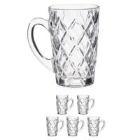 Vivalto luxe koffieglazen - 6x stuks - 170 ml met oor - Type Diamant - Transparant - thumbnail