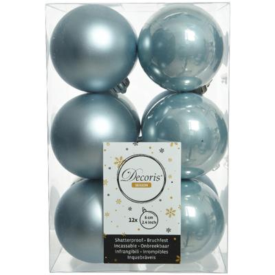 Decoris kerstballen - 12x st - lichtblauw - 6 cm - kunststof - mat/glans - kerstversiering Decoris kerstballen - 12x st - lichtblauw - 6 cm - kunststof - mat/glans - kerstversiering