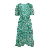 Miljuschka by Wehkamp wikkel-look jurk met ruches en panterprint groen - thumbnail