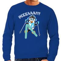 Apres ski sweater voor heren - Pizzaaaa! - pinguin - blauw - wintersport - snowboarden