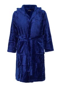 badjas kind Tiener Marineblauw met capuchon - fleece