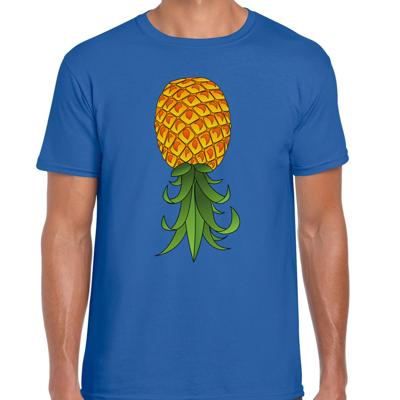 Verkleed T-shirt heren - blauw - omgekeerde ananas - foute party/themafeest