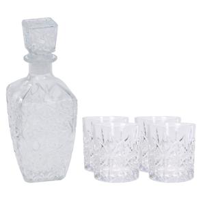 Glazen whisky/water karaf 900 ml met 4x whiskyglazen 230 ml