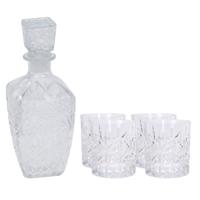 Glazen whisky/water karaf 900 ml met 4x whiskyglazen 230 ml - thumbnail