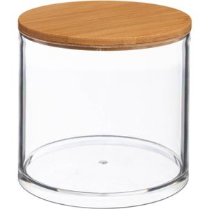 Watten houder/box/dispenser 9,5 x 9,5 cm van kunststof/bamboe - Opbergbox
