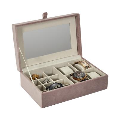 Home Deco Factory Horlogebox - roze - 13 vakjes - 25 x 8 x 16 cm - organizer - sieradendoos
