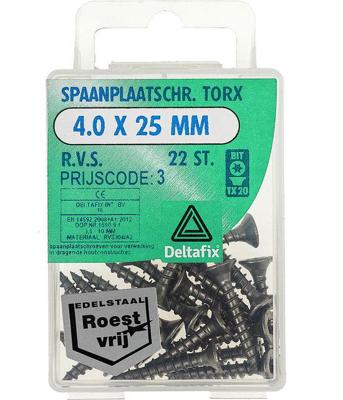 Sp.pl.schr.torx 4,0x25mm rvs 22st - Deltafix
