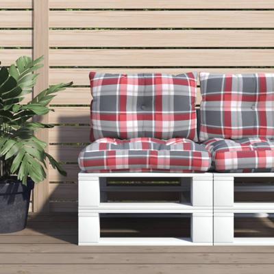 VidaXL Palletkussens 2 st stof ruitpatroon rood