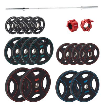 Muscle Power 50mm PU halterschijf set 180KG + halterstang + collar set