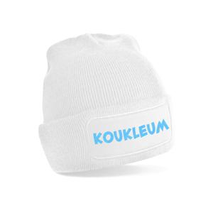 Wintersport muts voor volwassenen - Koukleum - wit - blauwe glitters - one size - Apres ski beanie